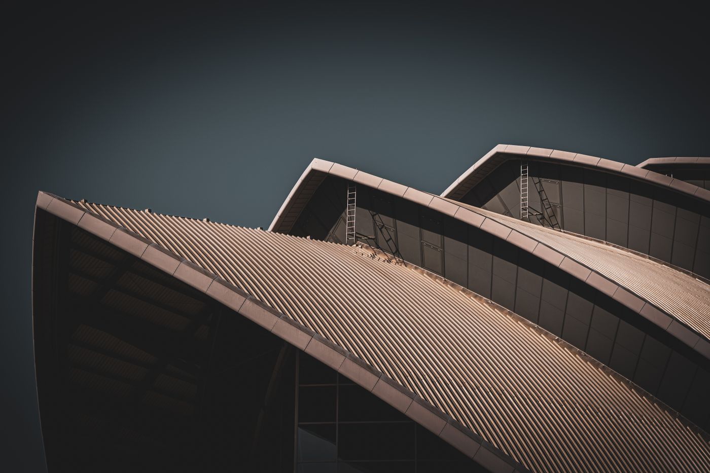 Curved metal architectural roof detail